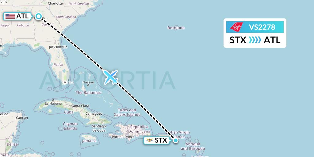 VS2278 Virgin Atlantic Airways Flight Map: St. Croix to Atlanta