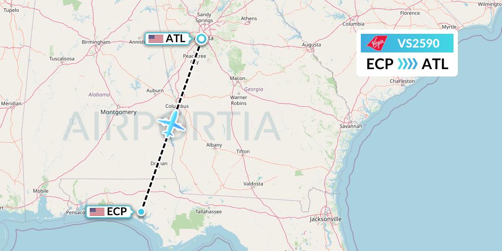 VS2590 Virgin Atlantic Airways Flight Map: Panama City to Atlanta