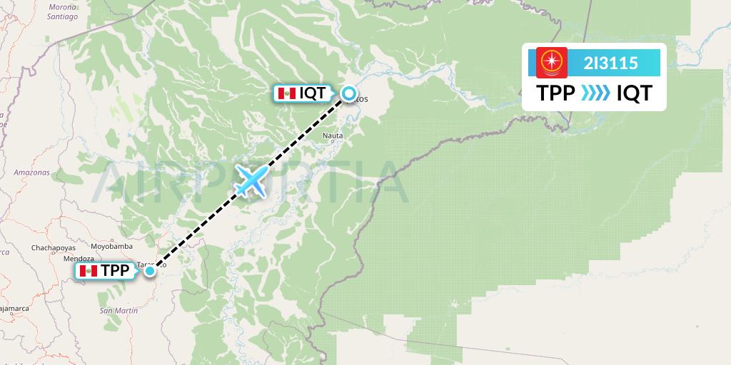 2I3115 Star Peru Flight Map: Tarapoto to Iquitos