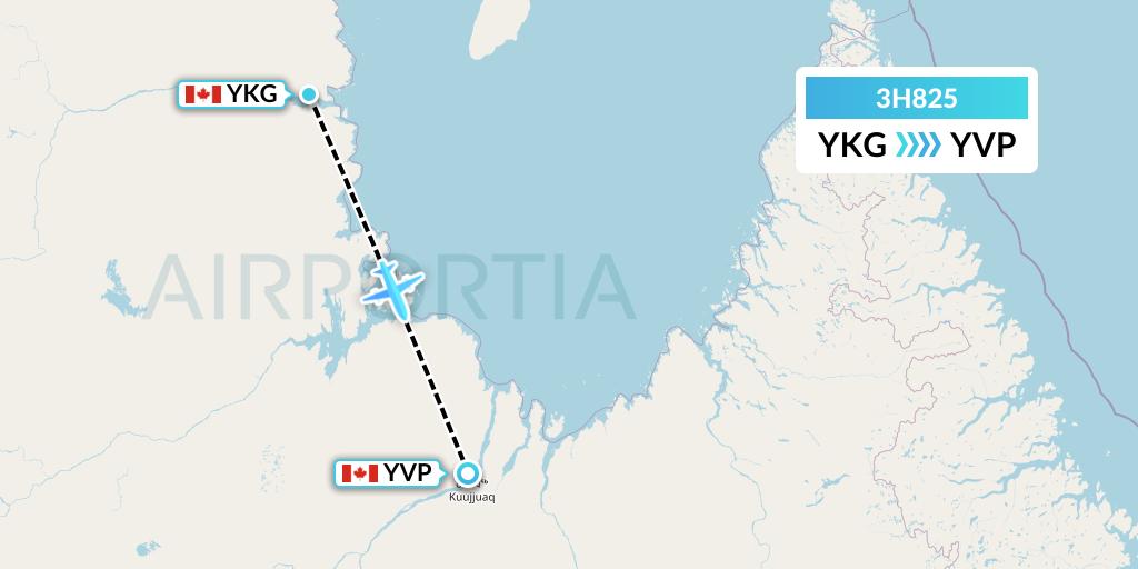 3H825 Air Inuit Flight Map: Kangirsuk to Kuujjuaq