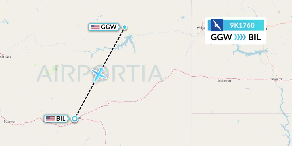 9K1760 Cape Air Flight Map: Glasgow to Billings