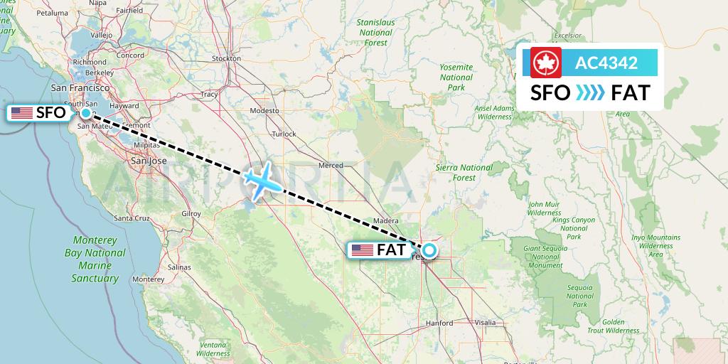 AC4342 Air Canada Flight Map: San Francisco to Fresno