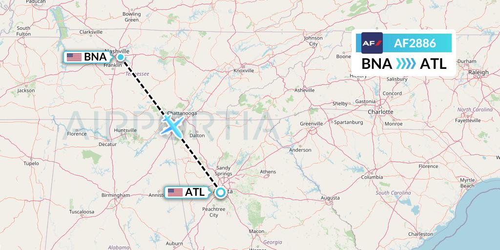 AF2886 Air France Flight Map: Nashville to Atlanta