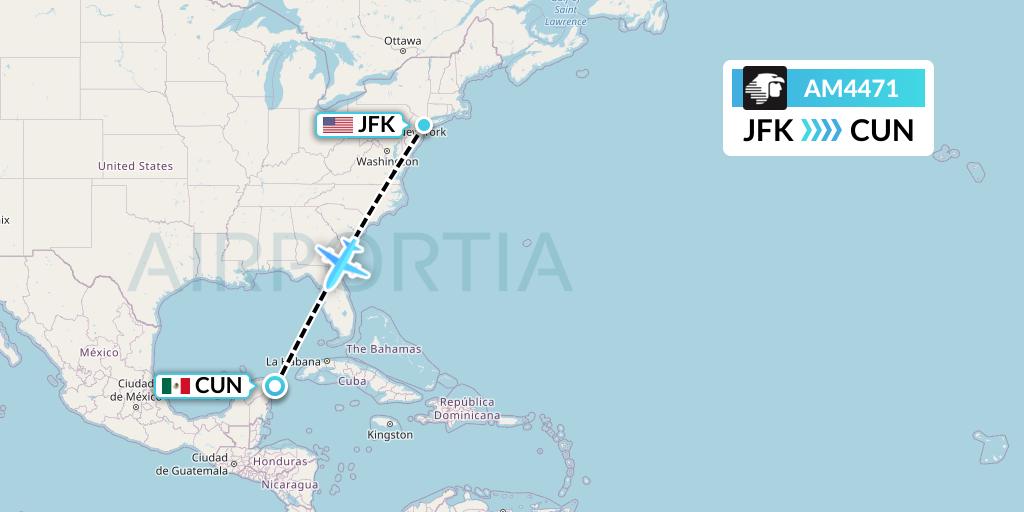 AM4471 Aeromexico Flight Map: New York to Cancun