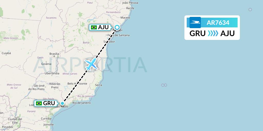 AR7634 Aerolineas Argentinas Flight Map: Sao Paulo to Aracaju