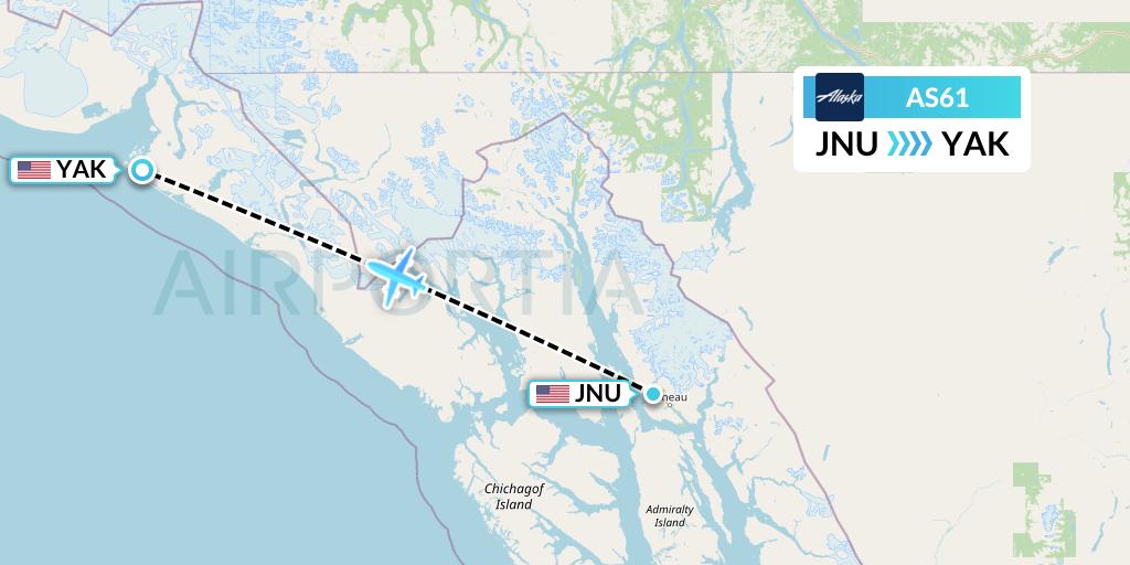 AS61 Alaska Airlines Flight Map: Juneau to Yakutat