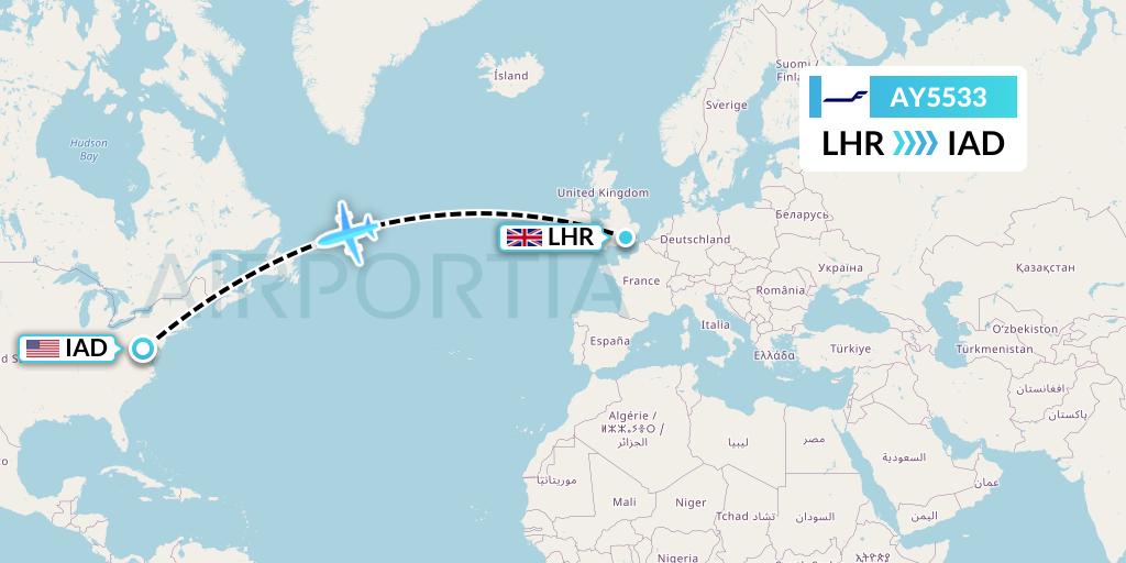 AY5533 Finnair Flight Map: London to Washington