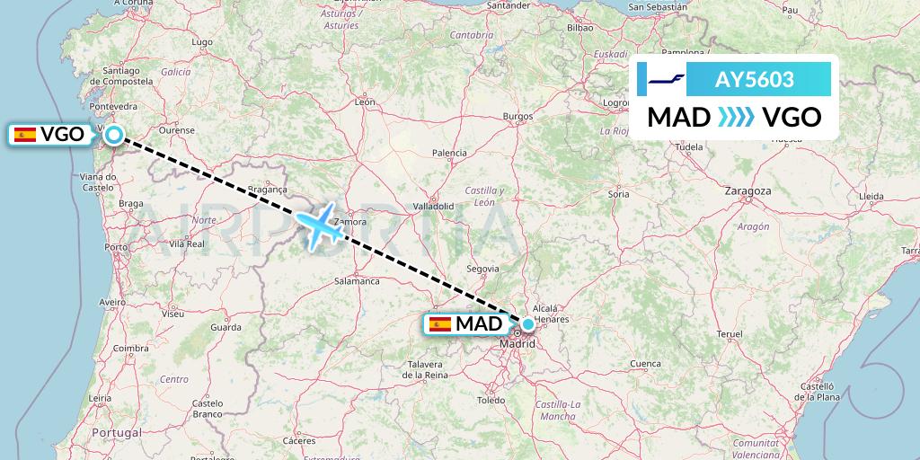 AY5603 Finnair Flight Map: Madrid to Vigo