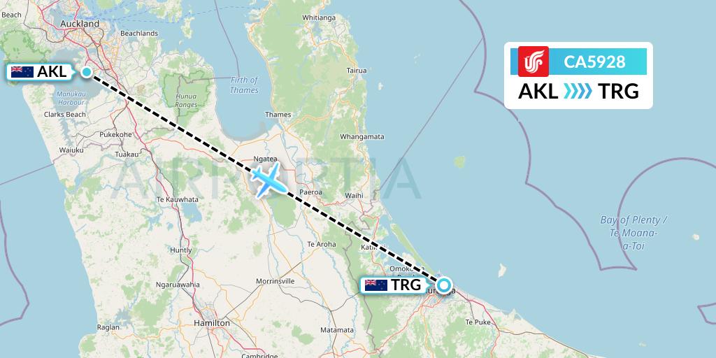 CA5928 Air China Flight Map: Auckland to Tauranga