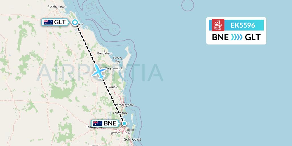 EK5596 Emirates Flight Map: Brisbane to Gladstone