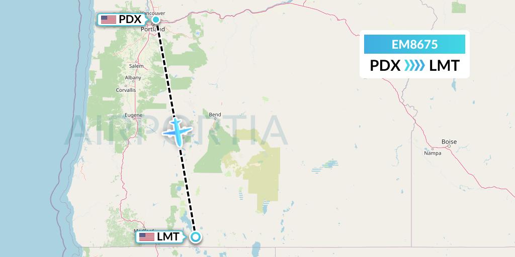 EM8675 Empire Airlines Flight Map: Portland to Klamath Falls