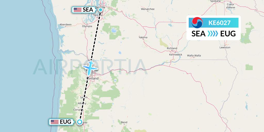 KE6027 Korean Air Flight Map: Seattle to Eugene