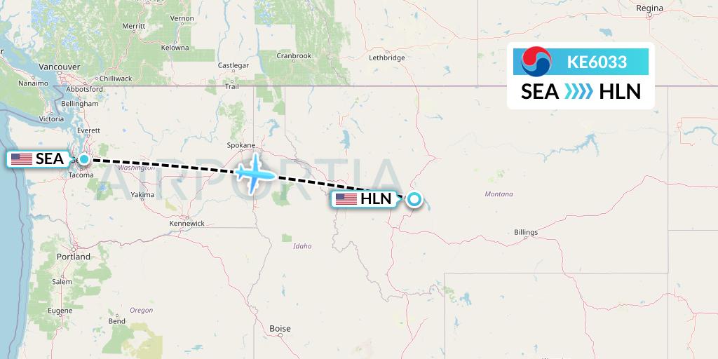 KE6033 Korean Air Flight Map: Seattle to Helena