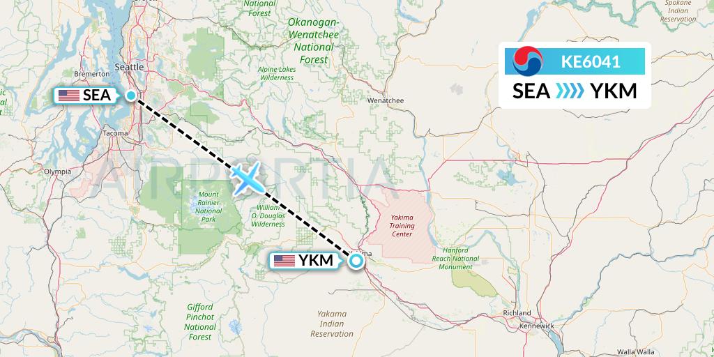 KE6041 Korean Air Flight Map: Seattle to Yakima