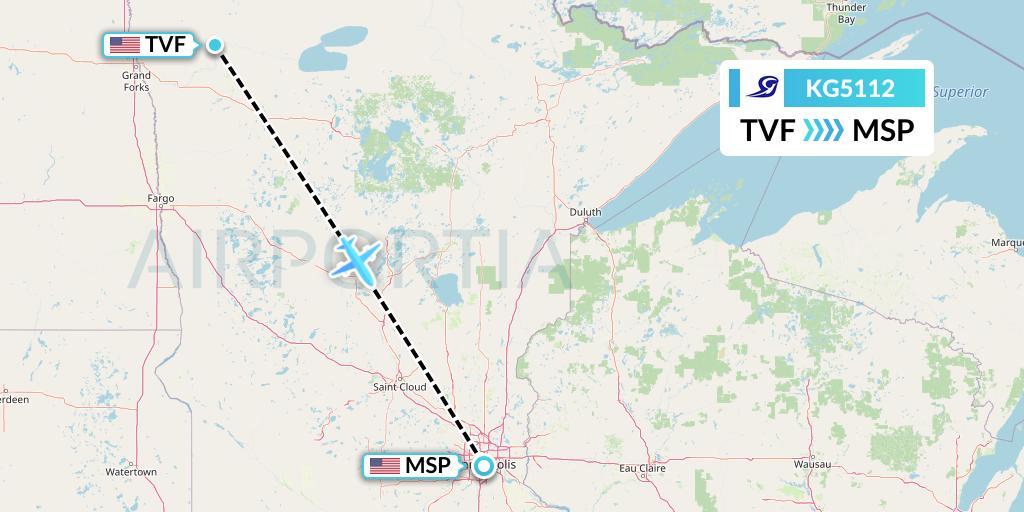 KG5112 Key Lime Air Flight Map: Thief River Falls to Minneapolis