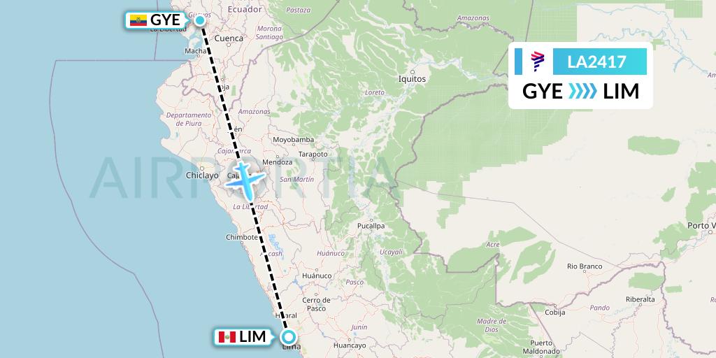 LA2417 LAN Airlines Flight Map: Guayaquil to Lima
