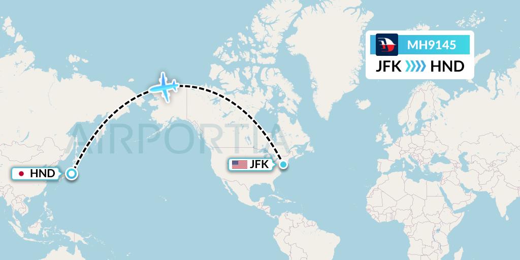 MH9145 Malaysia Airlines Flight Map: New York to Tokyo