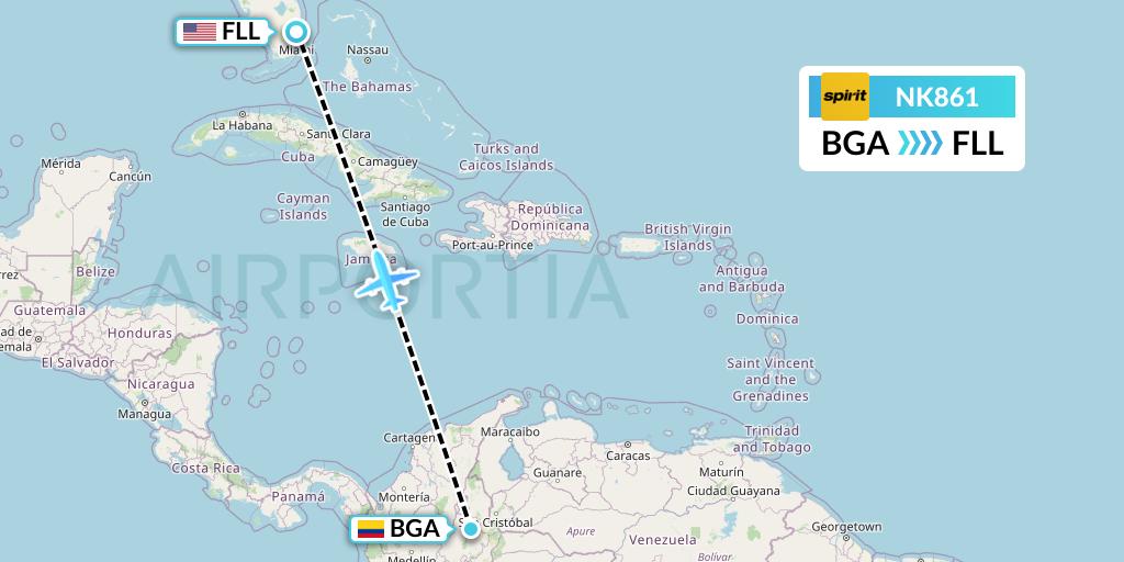 NK861 Spirit Airlines Flight Map: Bucaramanga to Fort Lauderdale