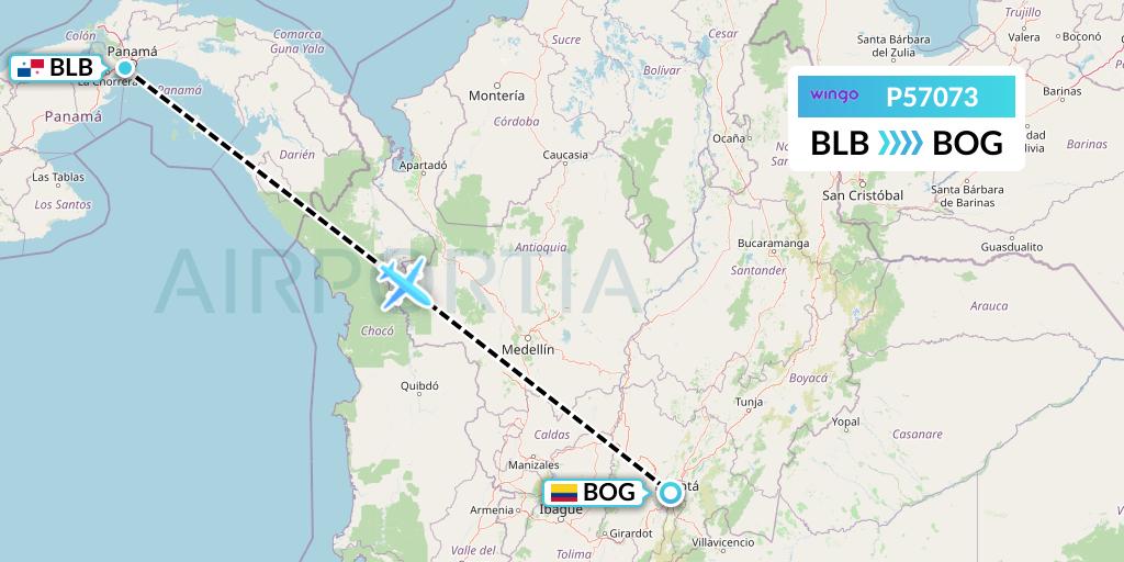 P57073 Copa Airlines Colombia Flight Map: Balboa to Bogota