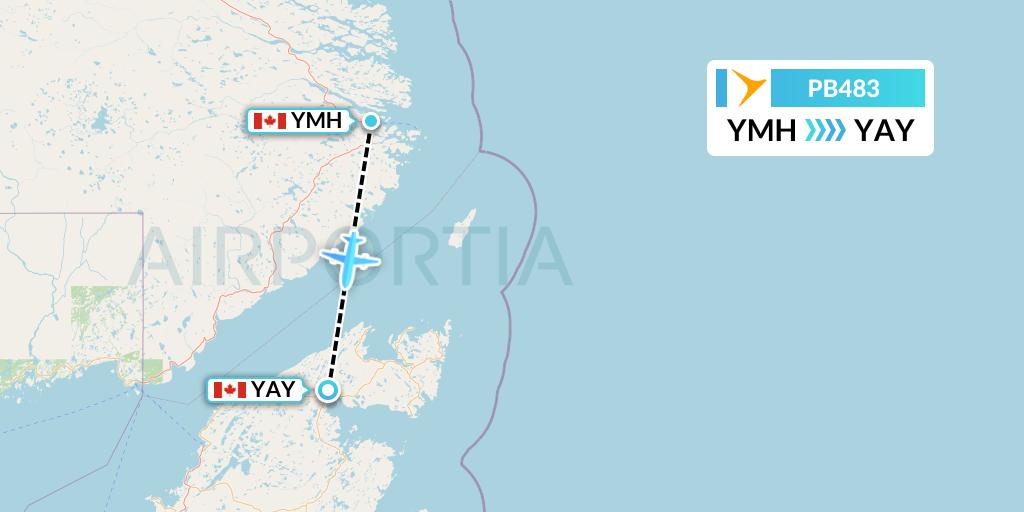 PB483 PAL Airlines Flight Map: Mary's Harbour to St. Anthony