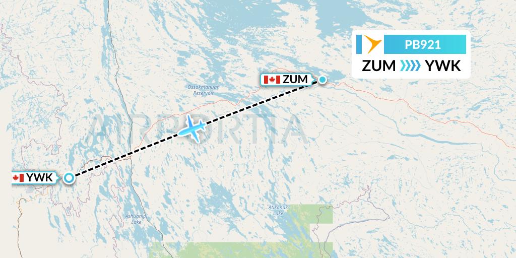 PB921 PAL Airlines Flight Map: Churchill Falls to Wabush