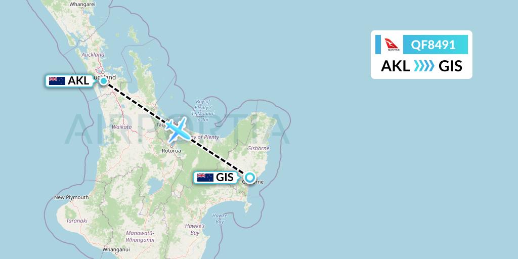 QF8491 Qantas Flight Map: Auckland to Gisborne