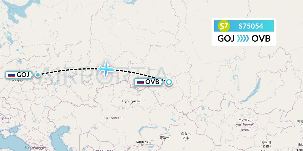 S75054 S7 Airlines Flight Map: Nizhny Novgorod to Novosibirsk