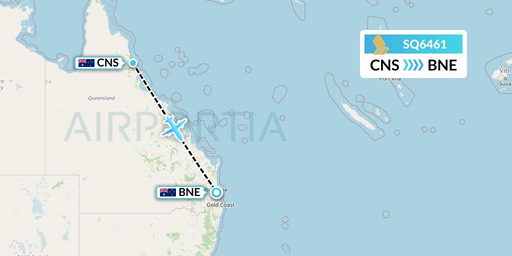 SQ6461 Singapore Airlines Flight Map: Cairns to Brisbane