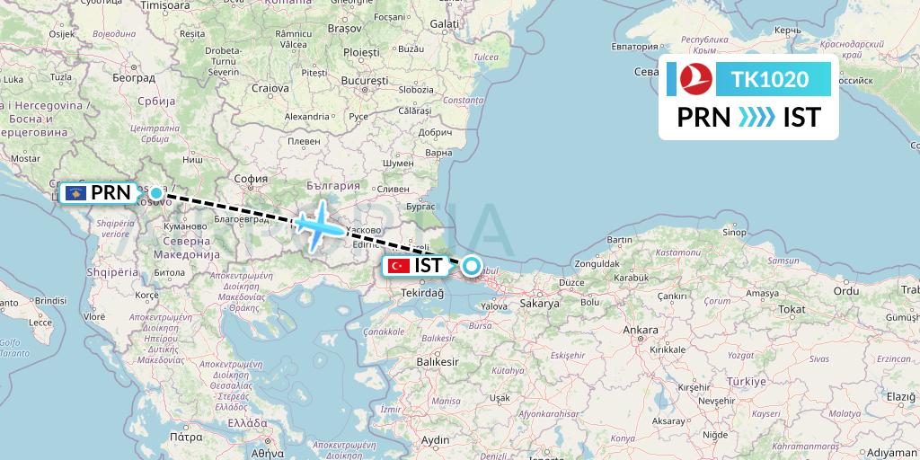 TK1020 Flight Status Turkish Airlines Pristina to Istanbul (THY1020)