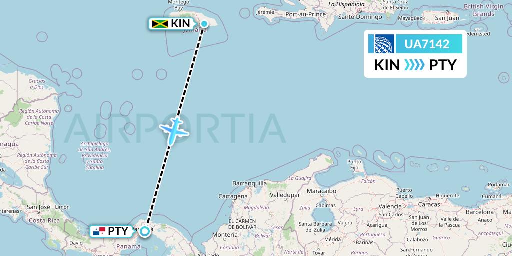 UA7142 United Airlines Flight Map: Kingston to Panama City