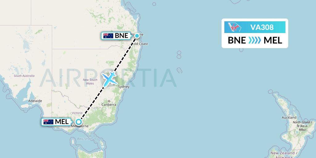 VA308 Virgin Australia Flight Map: Brisbane to Melbourne