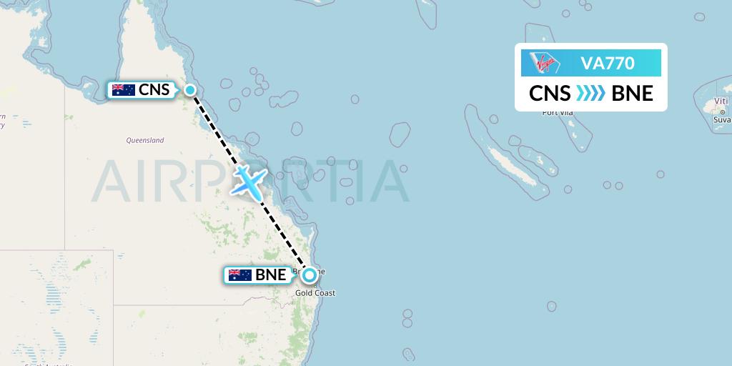 VA770 Virgin Australia Flight Map: Cairns to Brisbane