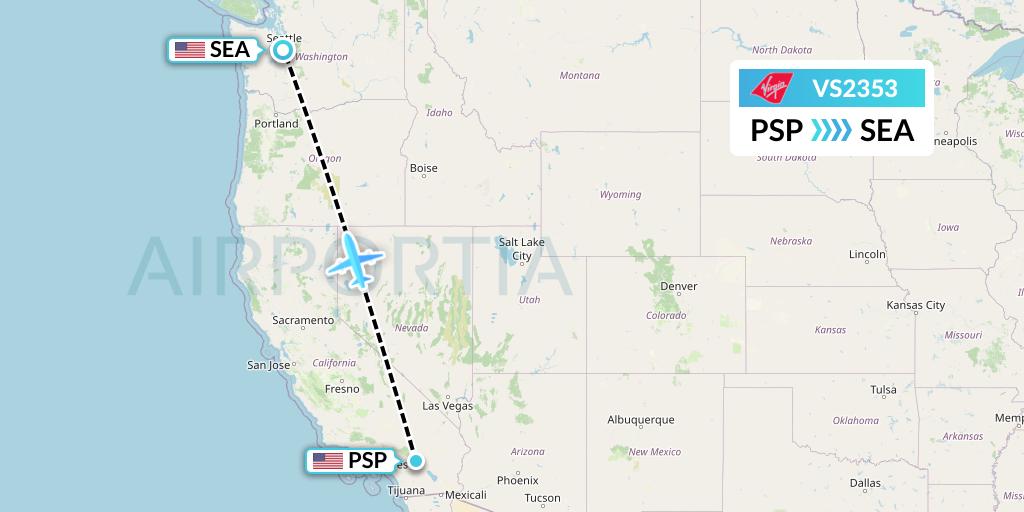 VS2353 Virgin Atlantic Airways Flight Map: Palm Springs to Seattle