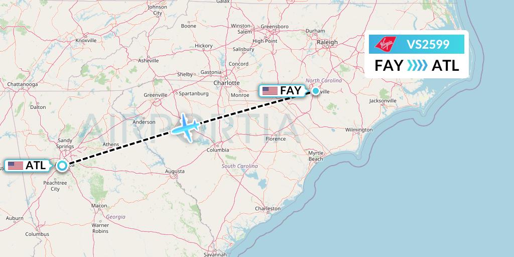 VS2599 Virgin Atlantic Airways Flight Map: Fayetteville to Atlanta