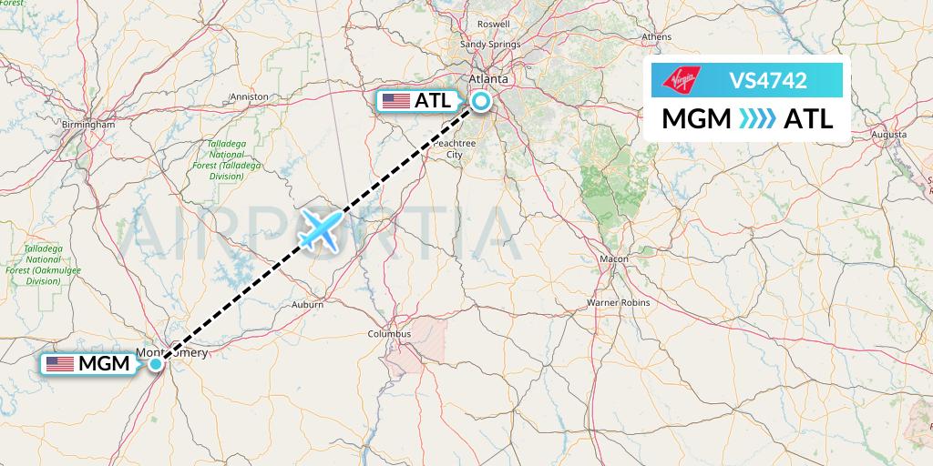 VS4742 Virgin Atlantic Airways Flight Map: Montgomery to Atlanta