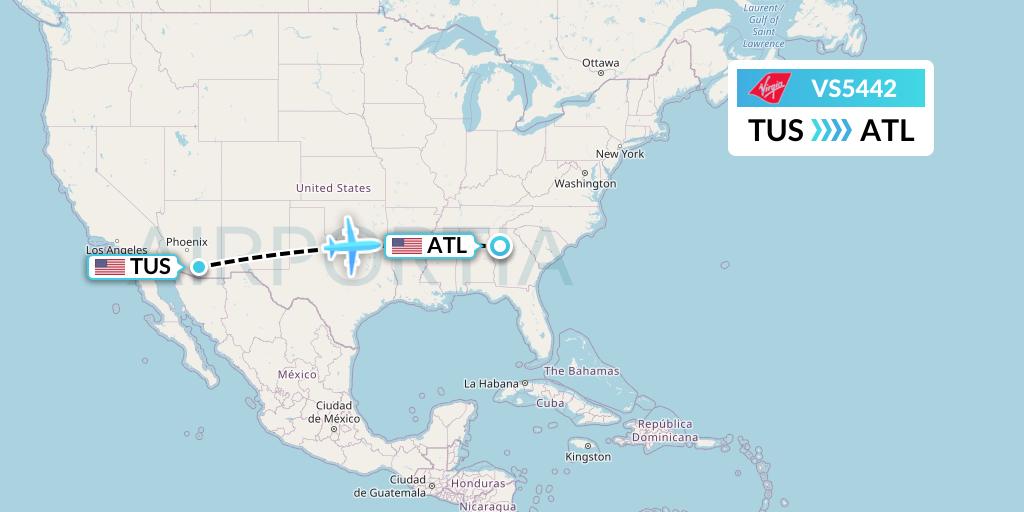 VS5442 Virgin Atlantic Airways Flight Map: Tucson to Atlanta