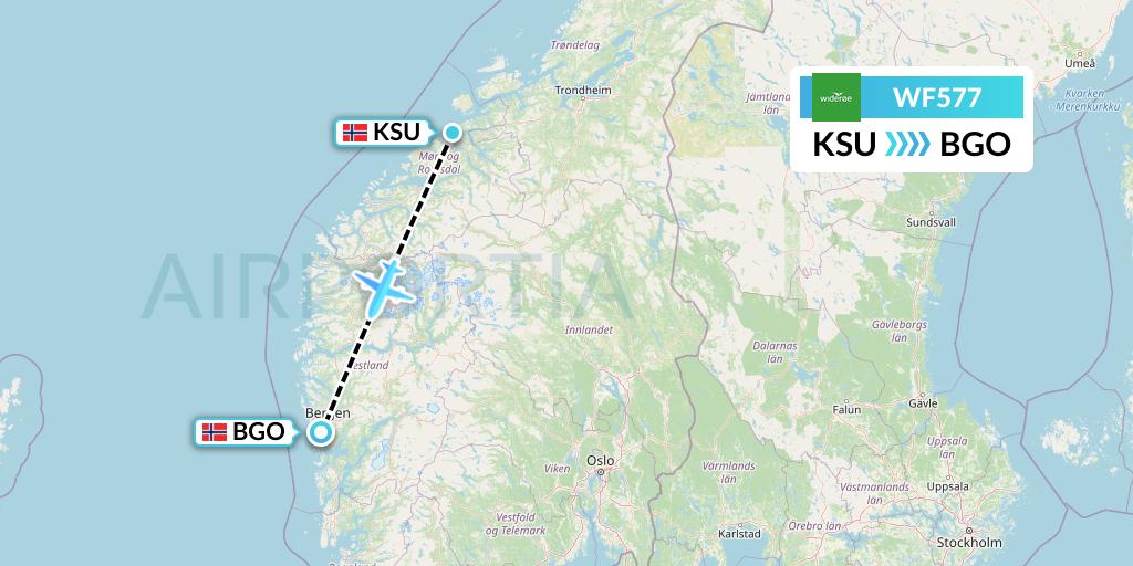 WF577 Wideroe Flight Map: Kristiansund to Bergen