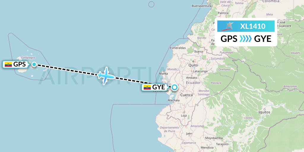 XL1410 LATAM Airlines Ecuador Flight Map: Galapagos to Guayaquil