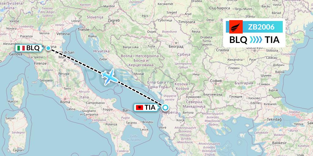 ZB2006 Air Albania Flight Map: Bologna to Tirana