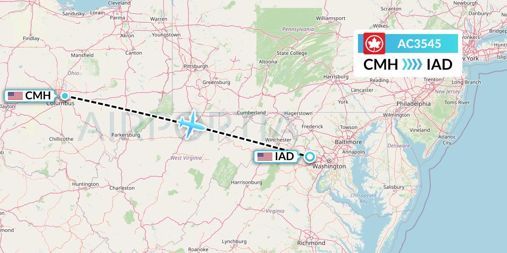 AC3545 Air Canada Flight Map: Columbus to Washington