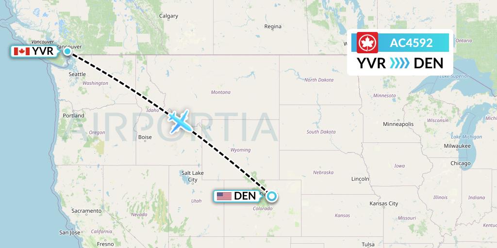 AC4592 Air Canada Flight Map: Vancouver to Denver