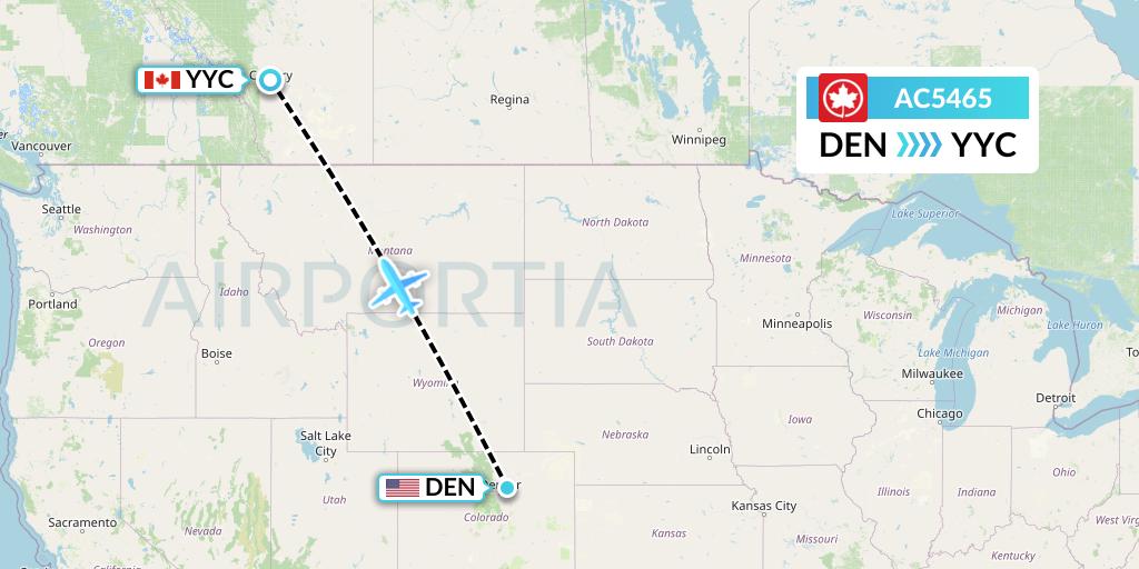 AC5465 Air Canada Flight Map: Denver to Calgary
