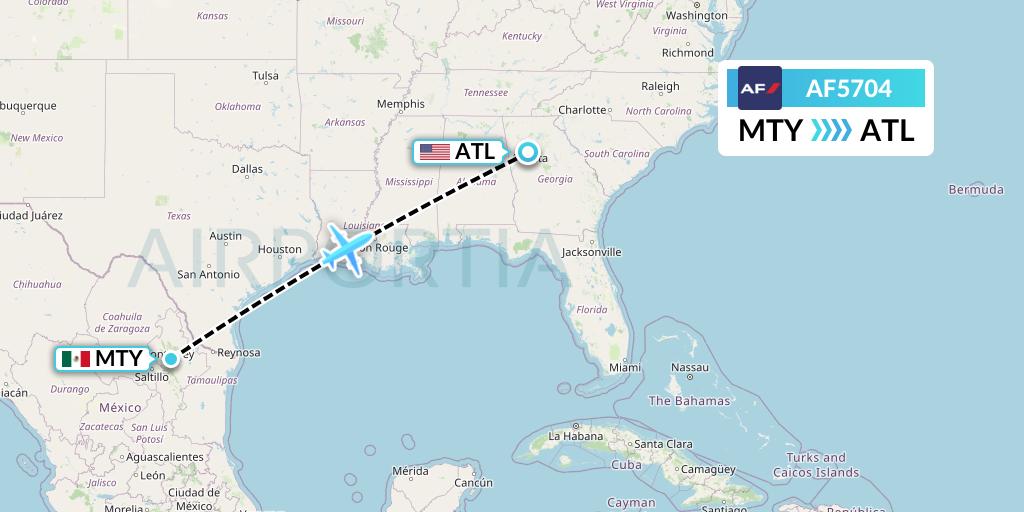 AF5704 Air France Flight Map: Monterrey to Atlanta