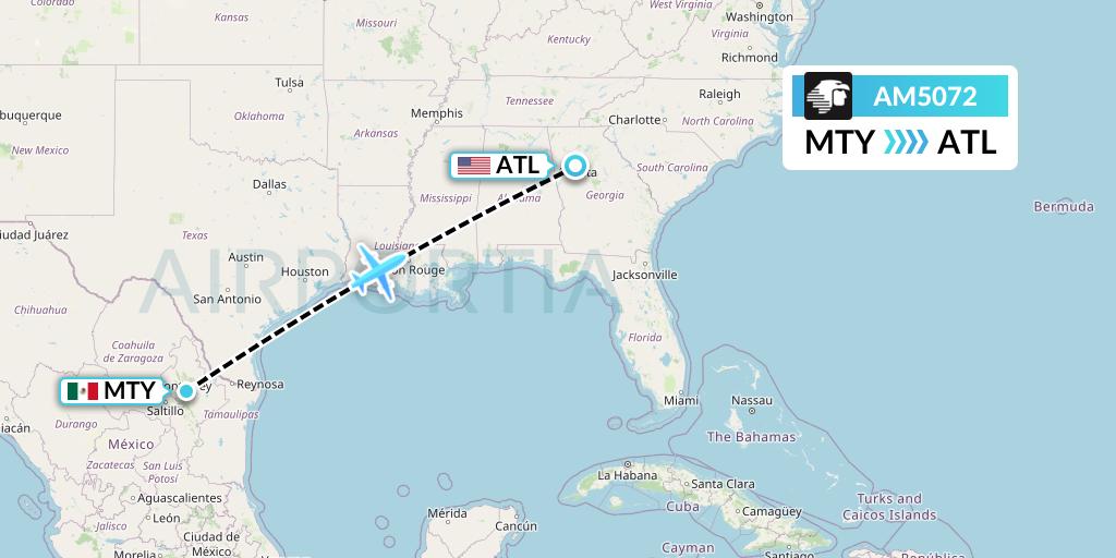 AM5072 Aeromexico Flight Map: Monterrey to Atlanta