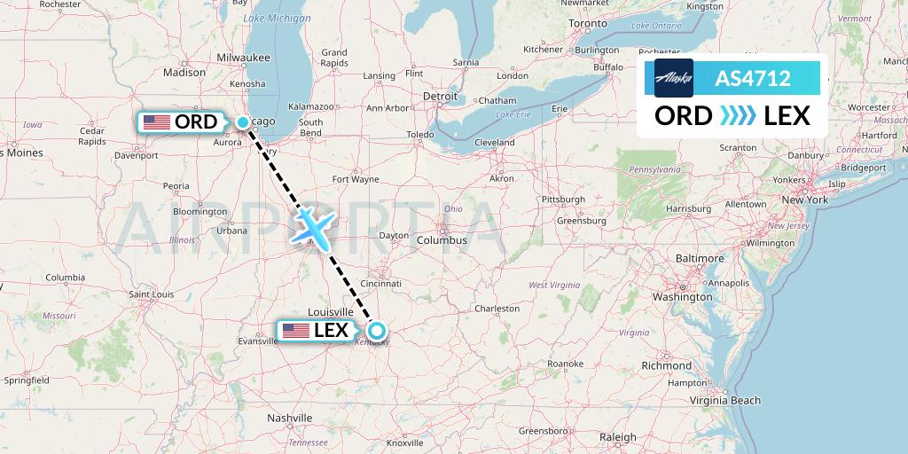 AS4712 Alaska Airlines Flight Map: Chicago to Lexington