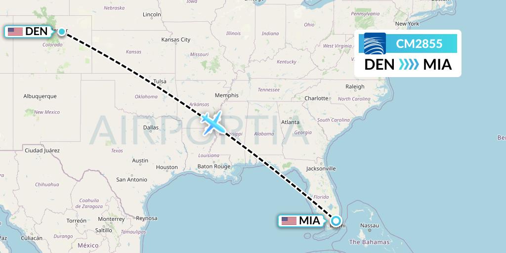 CM2855 Copa Airlines Flight Map: Denver to Miami
