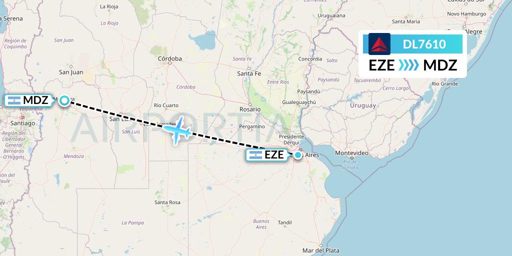DL7610 Delta Air Lines Flight Map: Buenos Aires to Mendoza
