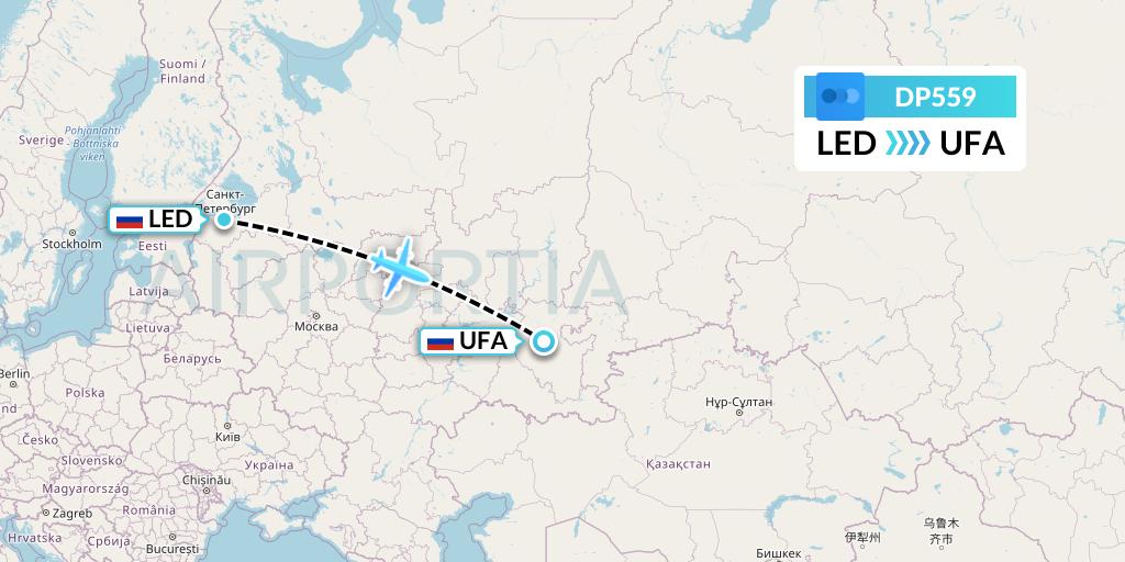 DP559 Pobeda Flight Map: St. Petersburg to Ufa