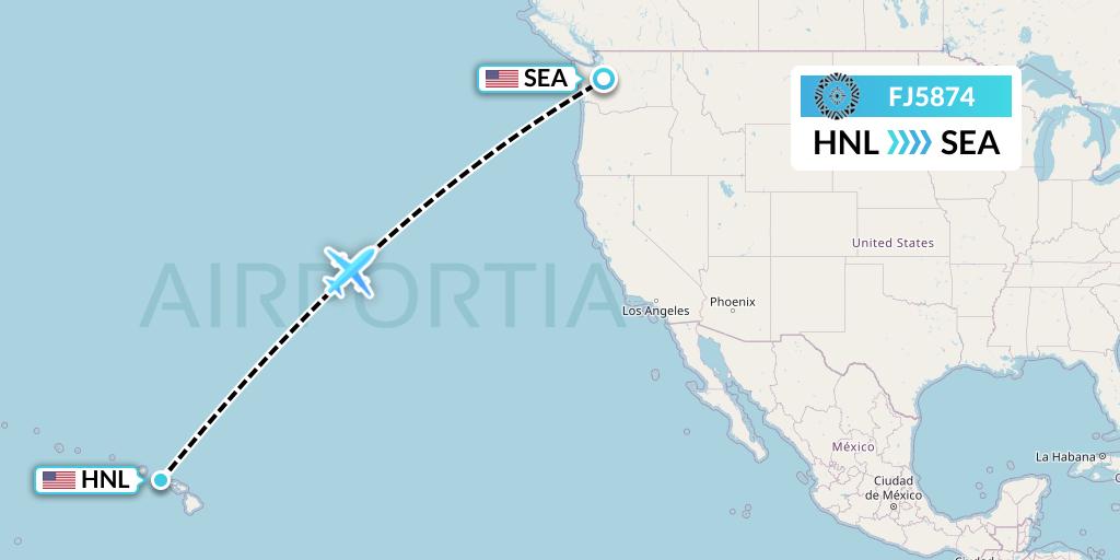 FJ5874 Fiji Airways Flight Map: Honolulu to Seattle