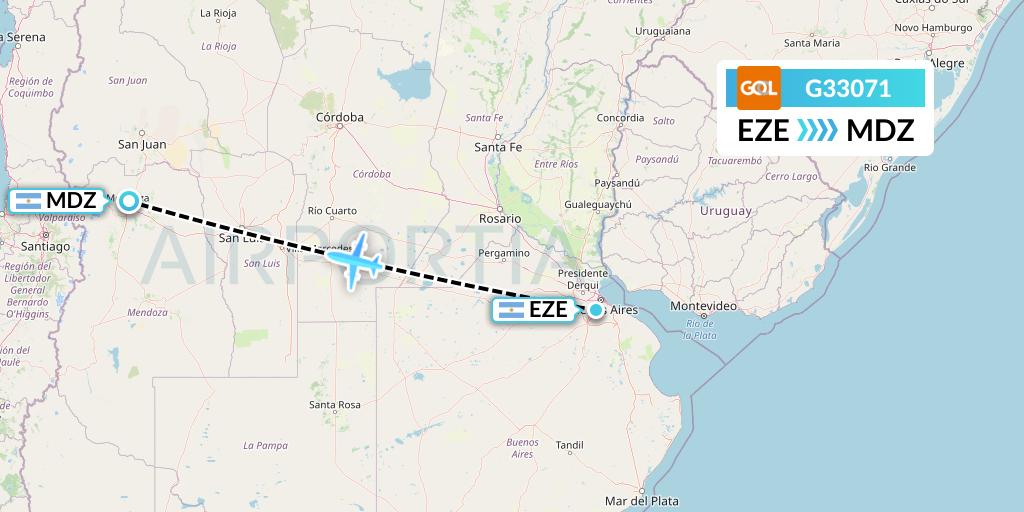 G33071 GOL Transportes Aeros Flight Map: Buenos Aires to Mendoza